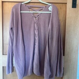 Women's Mauve Sweater with Crisscross Detail